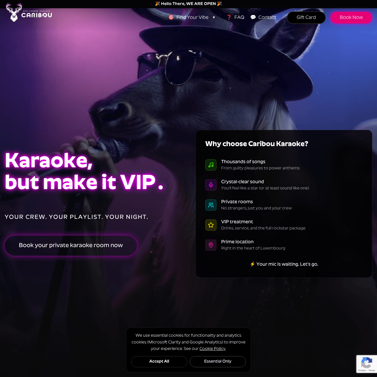 Caribou Karaoke booking interface