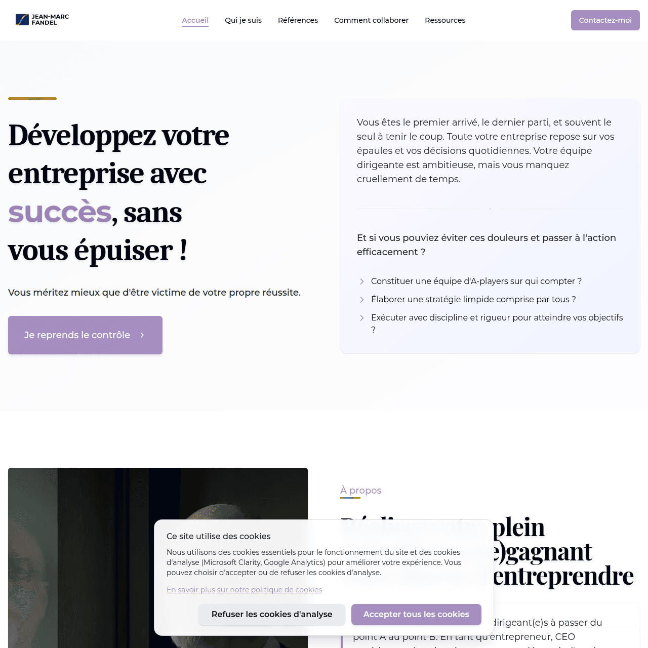 Homepage of the JMFandel business coaching website